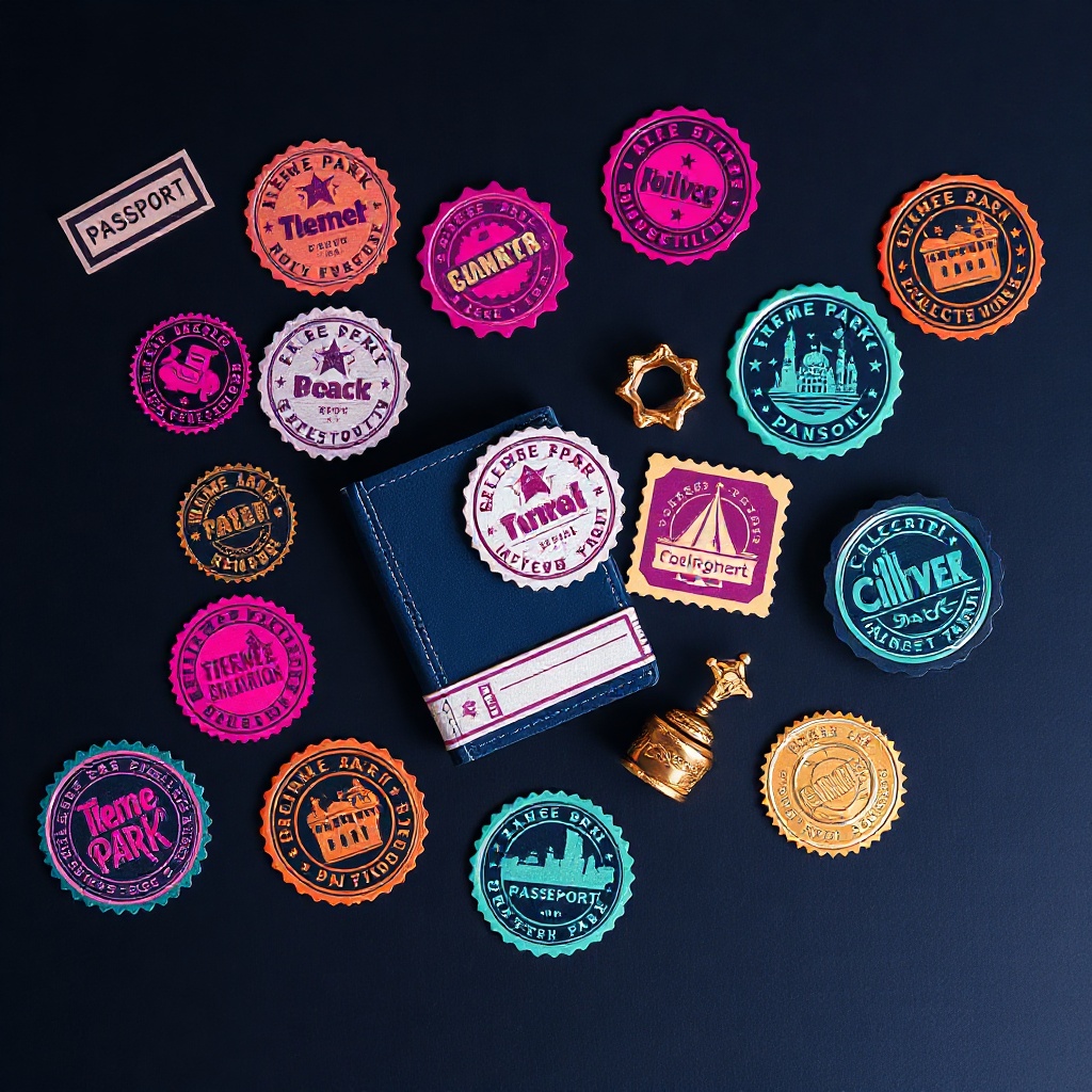 Colorful passport stamps and seals