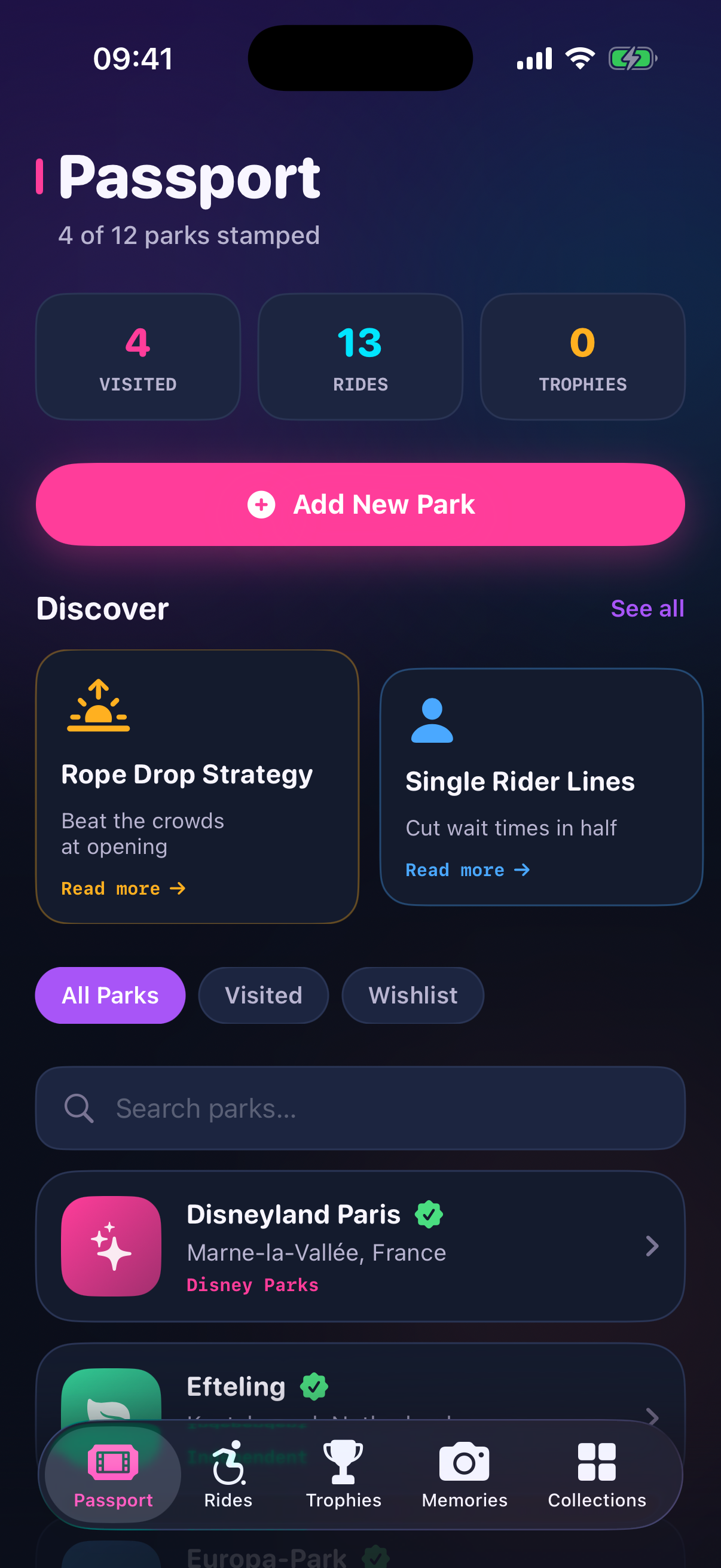 Passport parks screen